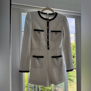 Alice + Olivia Black White and Black Shiloh Romper with Classic Tweed Design